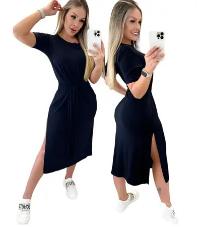 VESTIDO FEMININO COM AMARRAÇÃO CINTURA MIDI