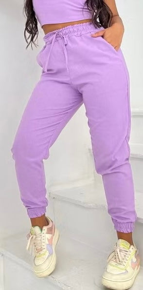 ￼Calça Jogger Feminina Linho Cintura Alta Elastano Moda