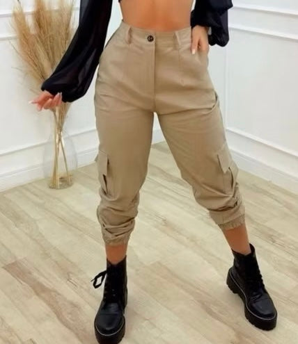 ￼Calça Feminina Jogger Cargo Sarja Com Bolso Moda Blogueira Tendência