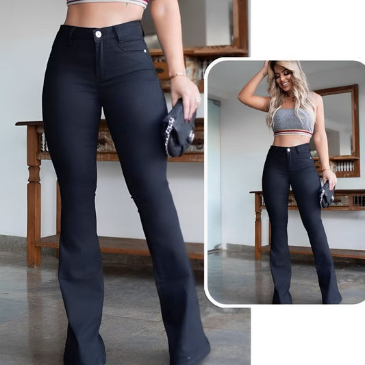 ￼Calça jeans feminina flare modelagem levanta bumbum cintura alta